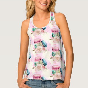 Colorful Macarons and Flowers Watercolor Pattern   Tank Top