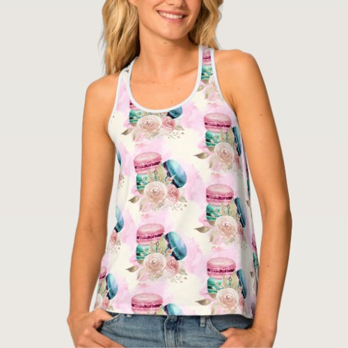 Colorful Macarons and Flowers Watercolor Pattern   Tank Top