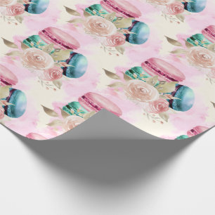 Colorful Macarons and Flowers Watercolor Pattern Wrapping Paper