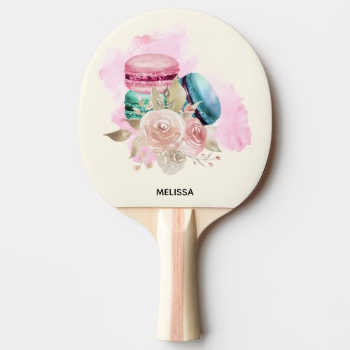 Colorful Macarons and Flowers Watercolor Ping Pong Paddle