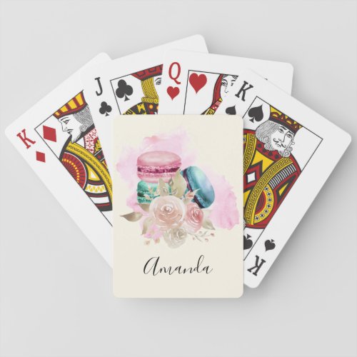 Colorful Macarons and Flowers Watercolor Poker Cards