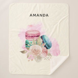 Colorful Macarons and Flowers Watercolor Sherpa Blanket