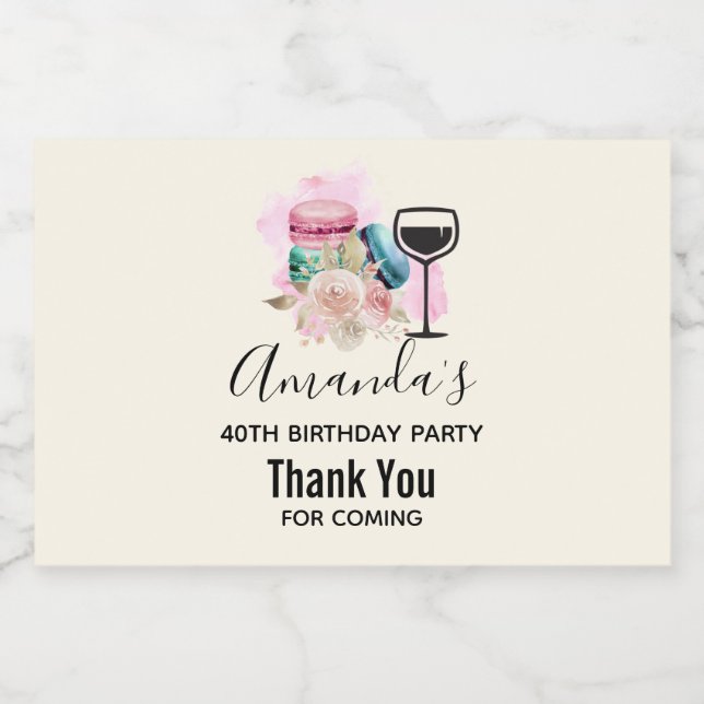 Colorful Macarons and Flowers Watercolor Sparkling Wine Label (Single Label)