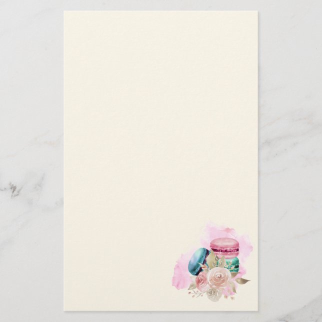 Colorful Macarons and Flowers Watercolor Stationery (Front)