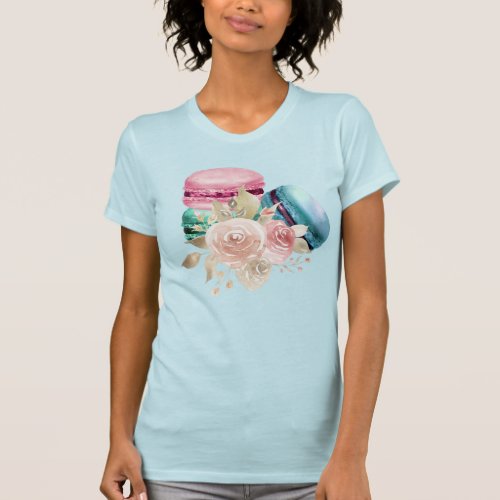 Colorful Macarons and Flowers Watercolor T_Shirt