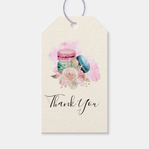 Colorful Macarons and Flowers Watercolor Thank You Gift Tags
