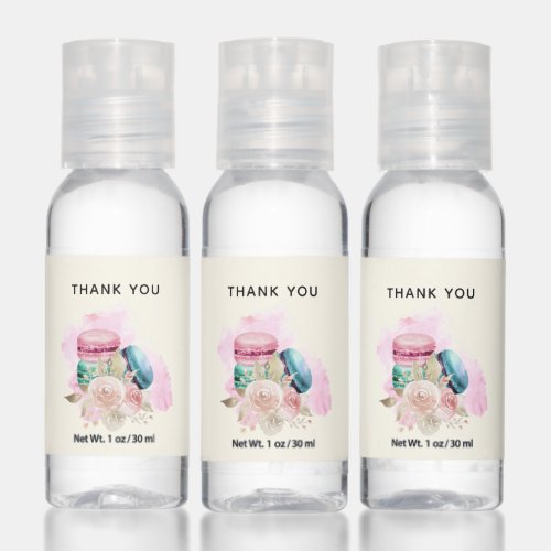 Colorful Macarons and Flowers Watercolor Thank You Hand Sanitizer