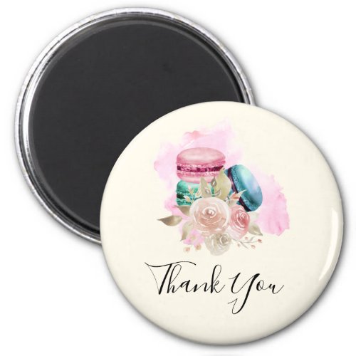 Colorful Macarons and Flowers Watercolor Thank You Magnet