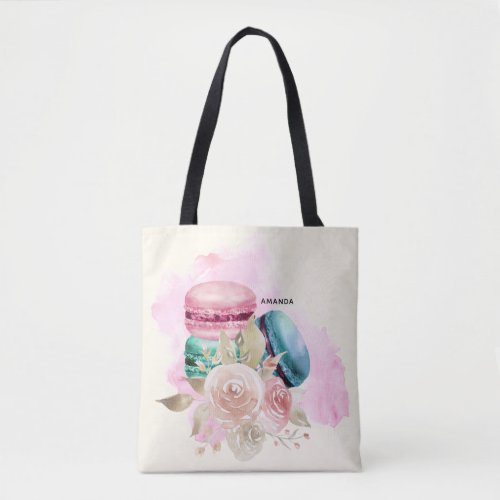 Colorful Macarons and Flowers Watercolor Tote Bag