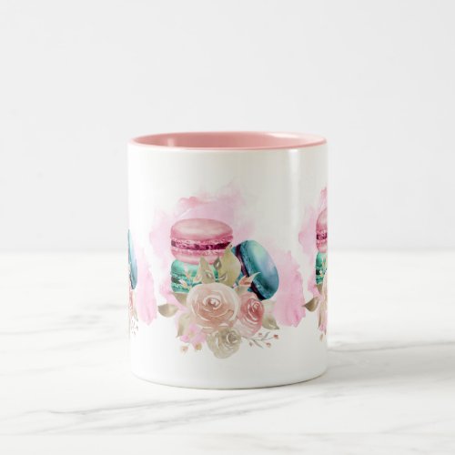 Colorful Macarons and Flowers Watercolor Two_Tone Coffee Mug