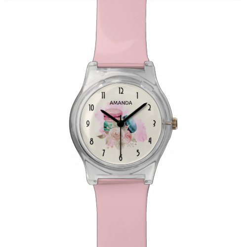 Colorful Macarons and Flowers Watercolor Watch