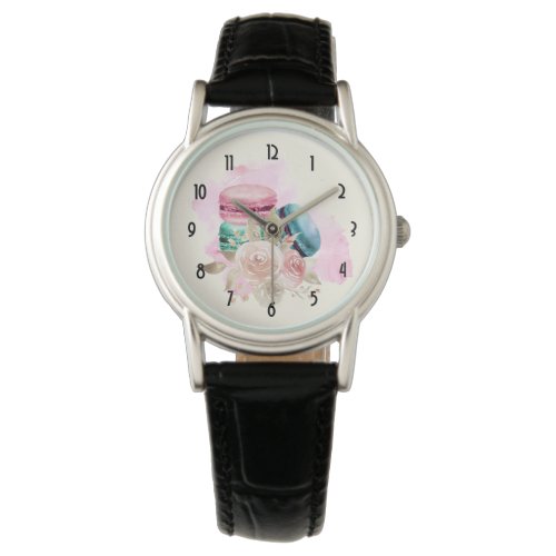 Colorful Macarons and Flowers Watercolor Watch