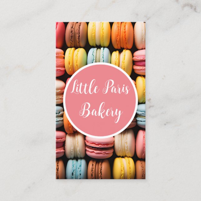 colorful macarons background bakery business card (Front)