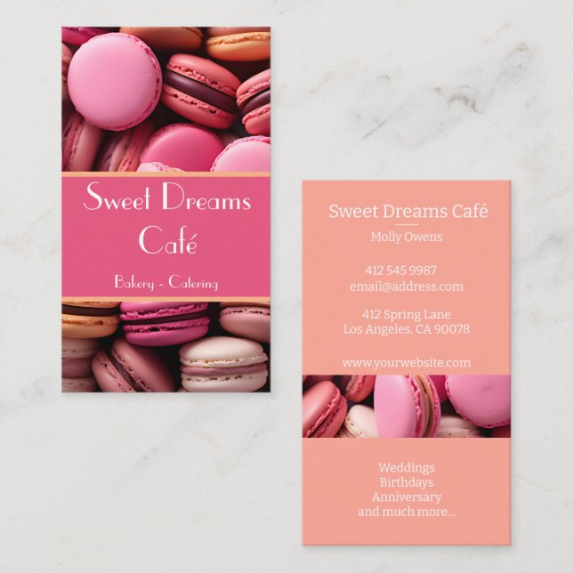 colorful macarons background bakery business card (Front/Back)