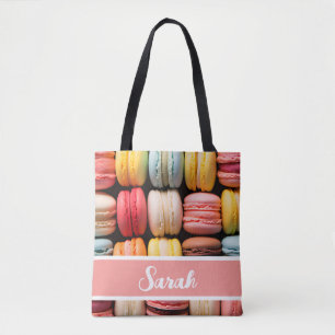 colorful macarons bakery individuel name tote bag