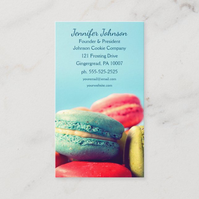 Colorful Macarons Cookies Business Card (Front)