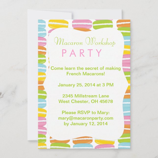 Colorful Macarons Party Invitation (Front)