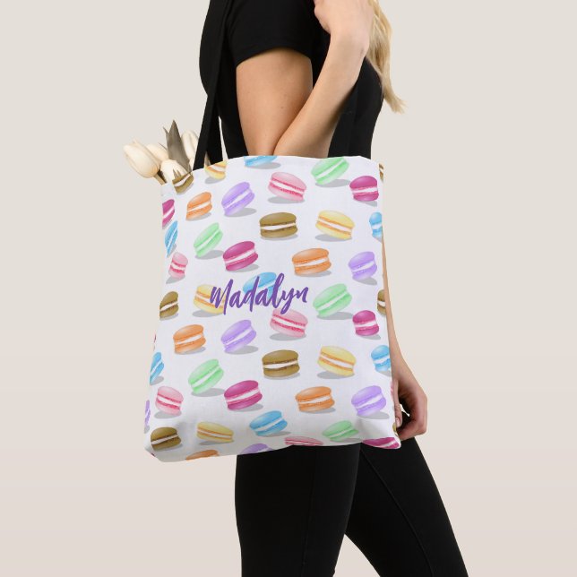 colorful macarons pattern tote bag (Close Up)