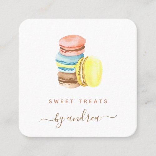 Colorful Macarons Qr Code Social Media Bakery Cute Square Business Card
