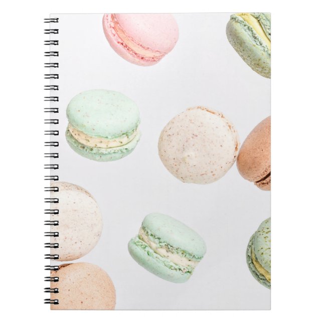 Colorful Macarons: Sweet Falling Pattern. Notebook (Front)