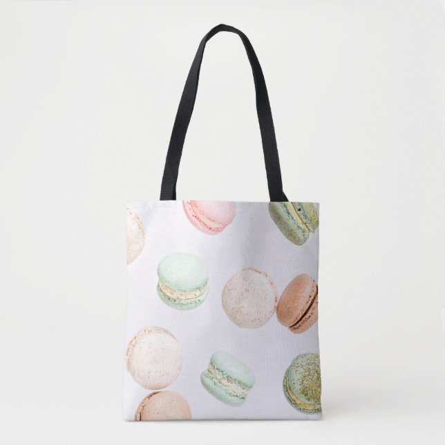 Colorful Macarons: Sweet Falling Pattern. Tote Bag (Front)
