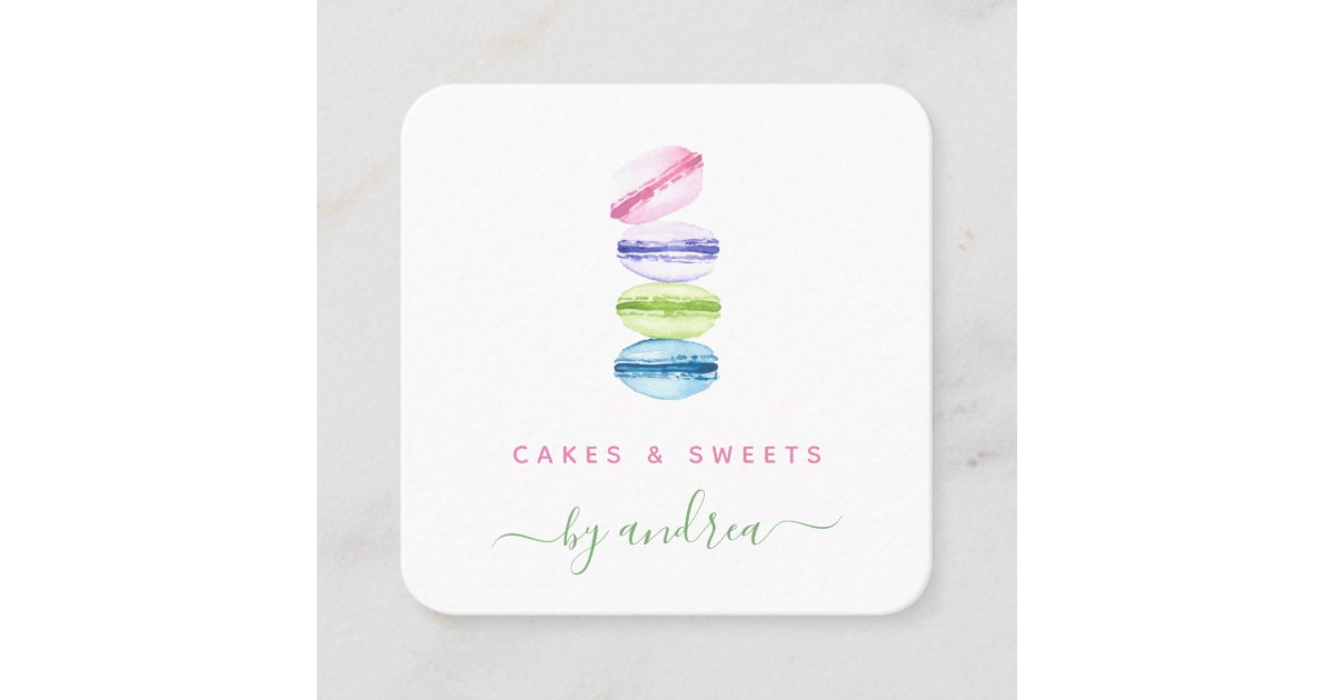 Colorful Macarons Sweets Qr Code Modern Bakery Square Business Card ...