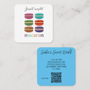 Colorful Macarons Sweets Qr Code Modern Square Bu Business Card