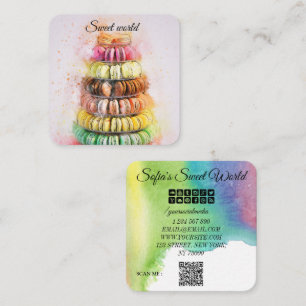 Colorful Macarons Sweets Qr Code Modern Square Business Card
