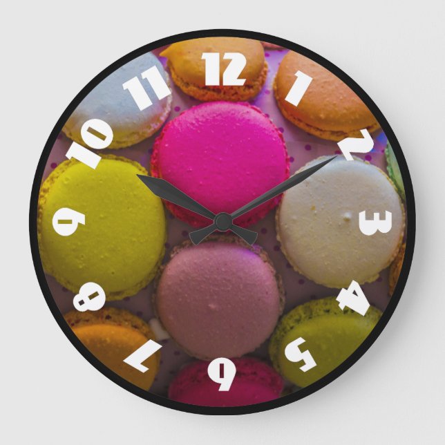 Colorful Macarons Tasty Baked Dessert Large Clock (Front)