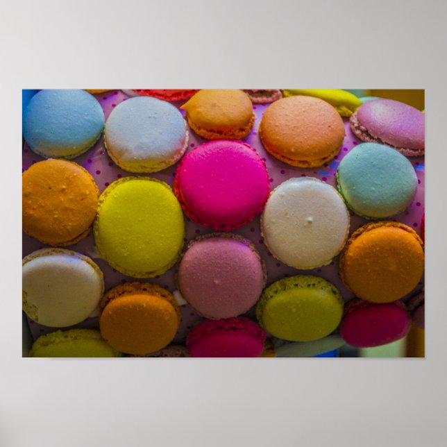 Colorful Macarons Tasty Baked Dessert Poster (Front)