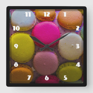 Colorful Macarons Tasty Baked Dessert Square Wall Clock