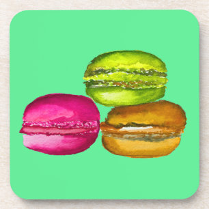 Colorful Macarons watercolor art funky Beverage Coaster