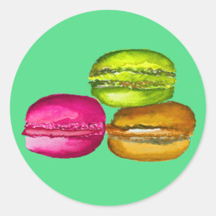 Colorful Macarons watercolor art funky Classic Round Sticker