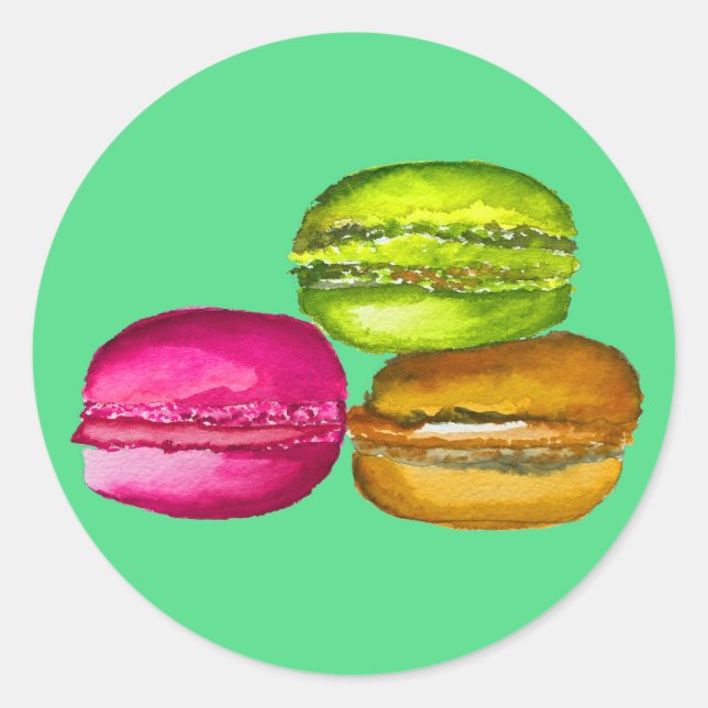 Colorful Macarons watercolor art funky Classic Round Sticker (Front)