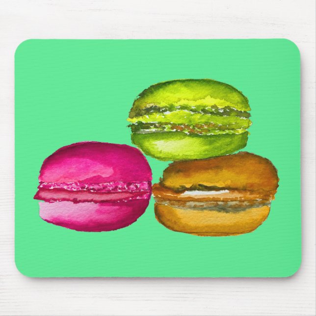 Colorful Macarons watercolor art funky Mouse Pad (Front)