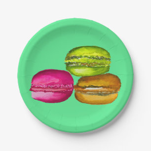 Colorful Macarons watercolor art funky Paper Plates