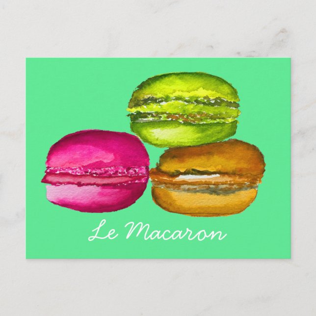 Colorful Macarons watercolor art funky Postcard (Front)