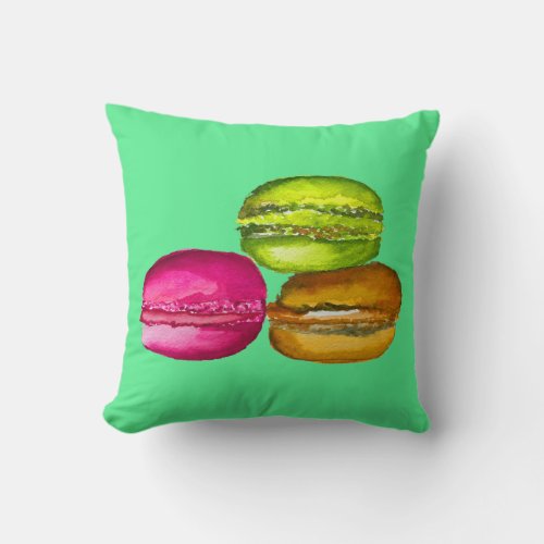 Colorful Macarons watercolor art funky Throw Pillow