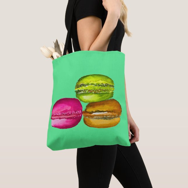 Colorful Macarons watercolor art funky Tote Bag (Close Up)