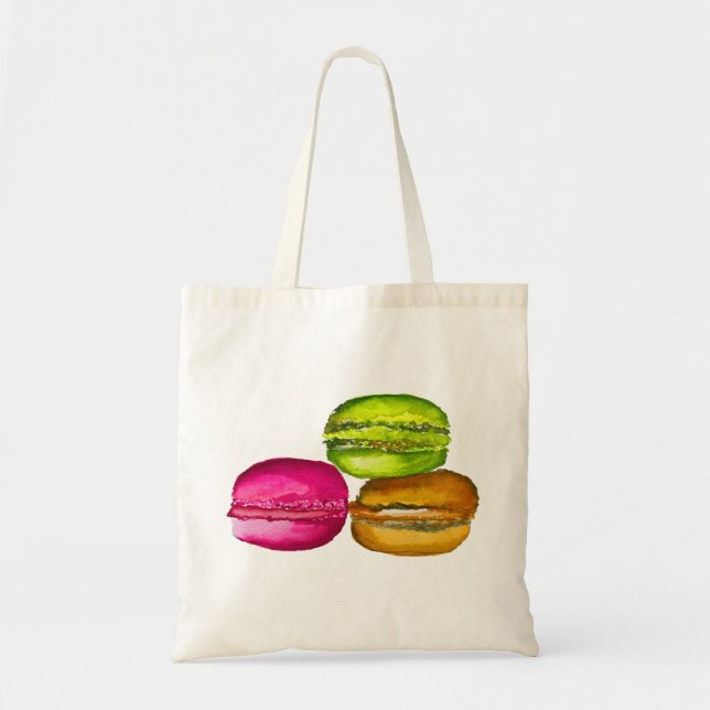 Colorful Macarons watercolor art funky Tote Bag (Front)