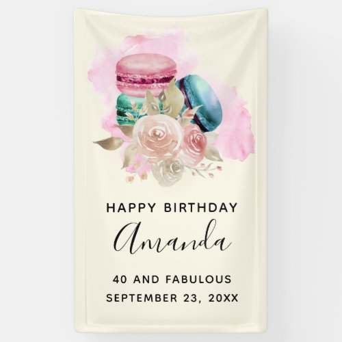Colorful Macarons Watercolor Happy Birthday Banner