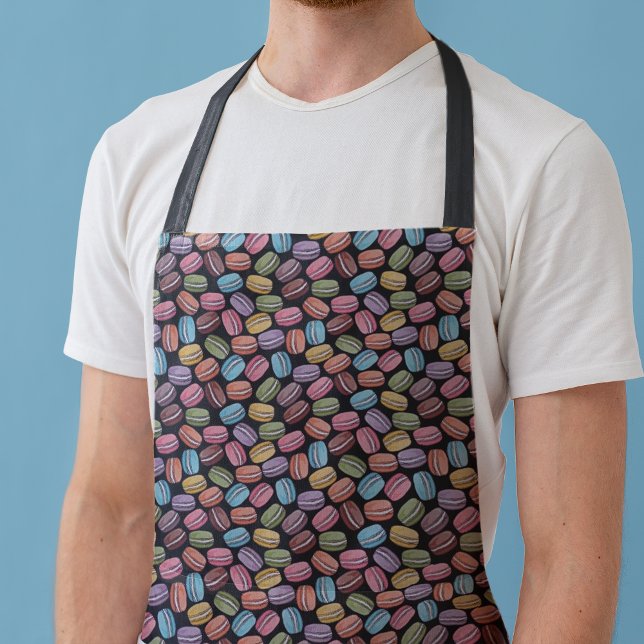 Colorful Macaroon Cookies Pattern on Black Apron (Creator Uploaded)