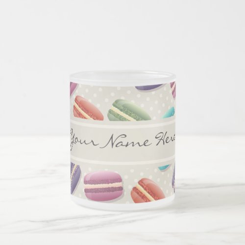 Colorful Macaroons Pattern on Gray with Polka Dots Frosted Glass Coffee Mug