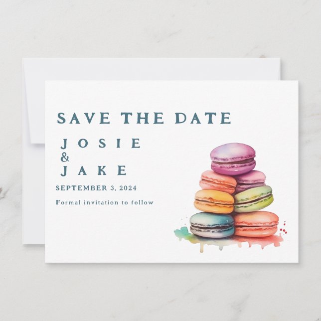 Colorful macaroons Save the Date (Front)