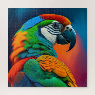 Colorful Macaw Parrot Bird Painting Canvas Print Jigsaw Puzzle