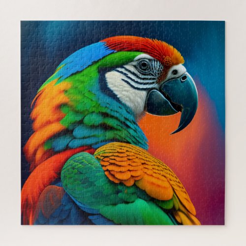 Colorful Macaw Parrot Bird Painting Canvas Print Jigsaw Puzzle