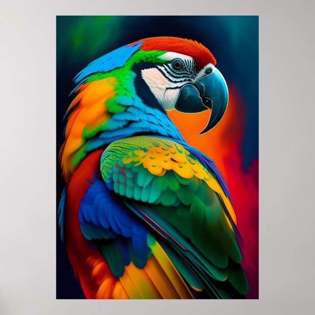 Colorful Macaw Parrot Bird Painting Poster (Front)