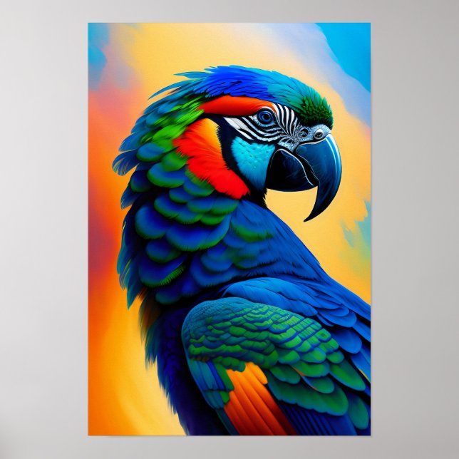 Colorful Macaw Parrot Bird Painting Poster (Front)