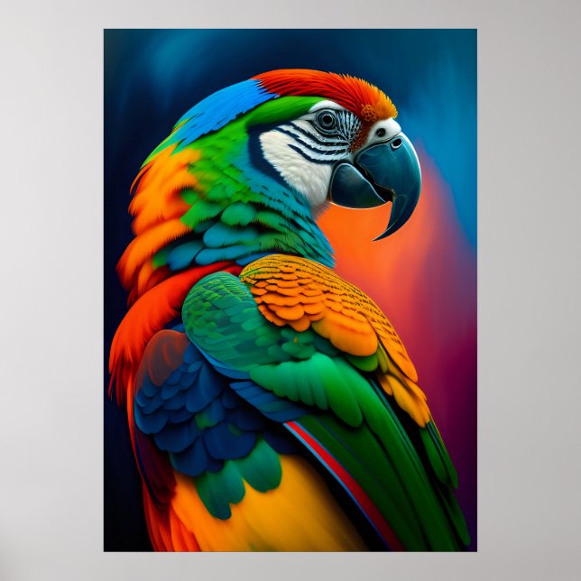 Colorful Macaw Parrot Bird Painting Poster (Front)