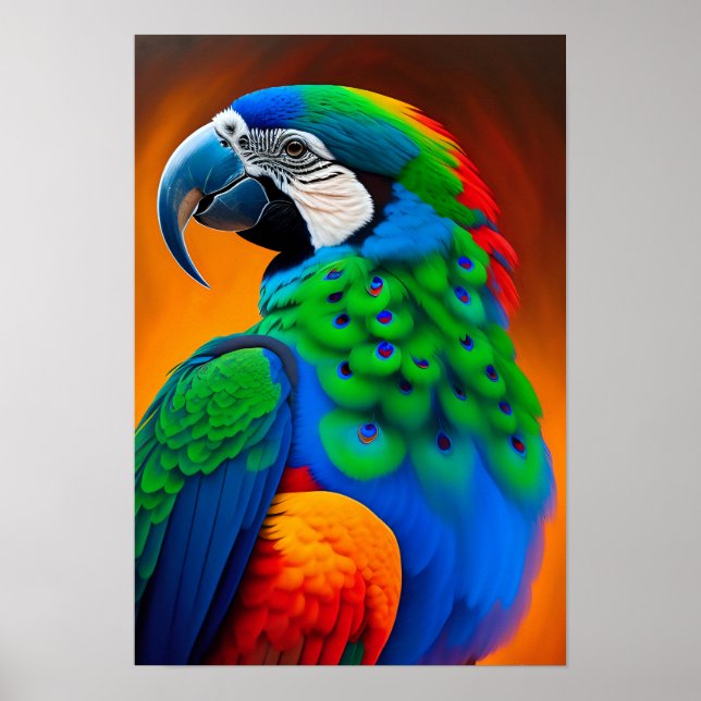 Colorful Macaw Parrot Bird Painting Poster (Front)
